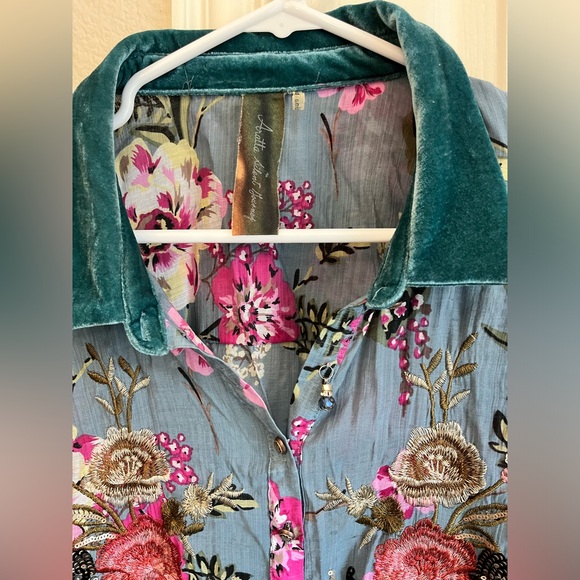 Aratta Silent Journey long sleeve blouse floral embroidered blue size medium - Picture 2 of 8